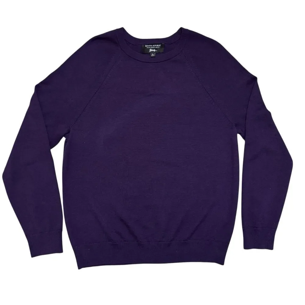 Banana Republic Italian Merino Wool Yarn by Baruffa Purple Sweater Size Large